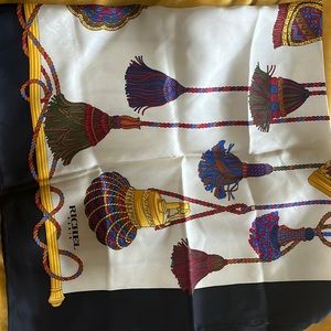 Rachel silk scarf- navy red and yellow tones.